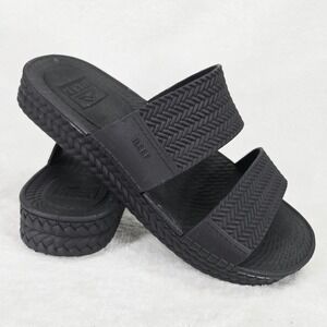 Reef Sandals Womens 7 Black Slide Double Strap Platform Rubber Beach Comfort